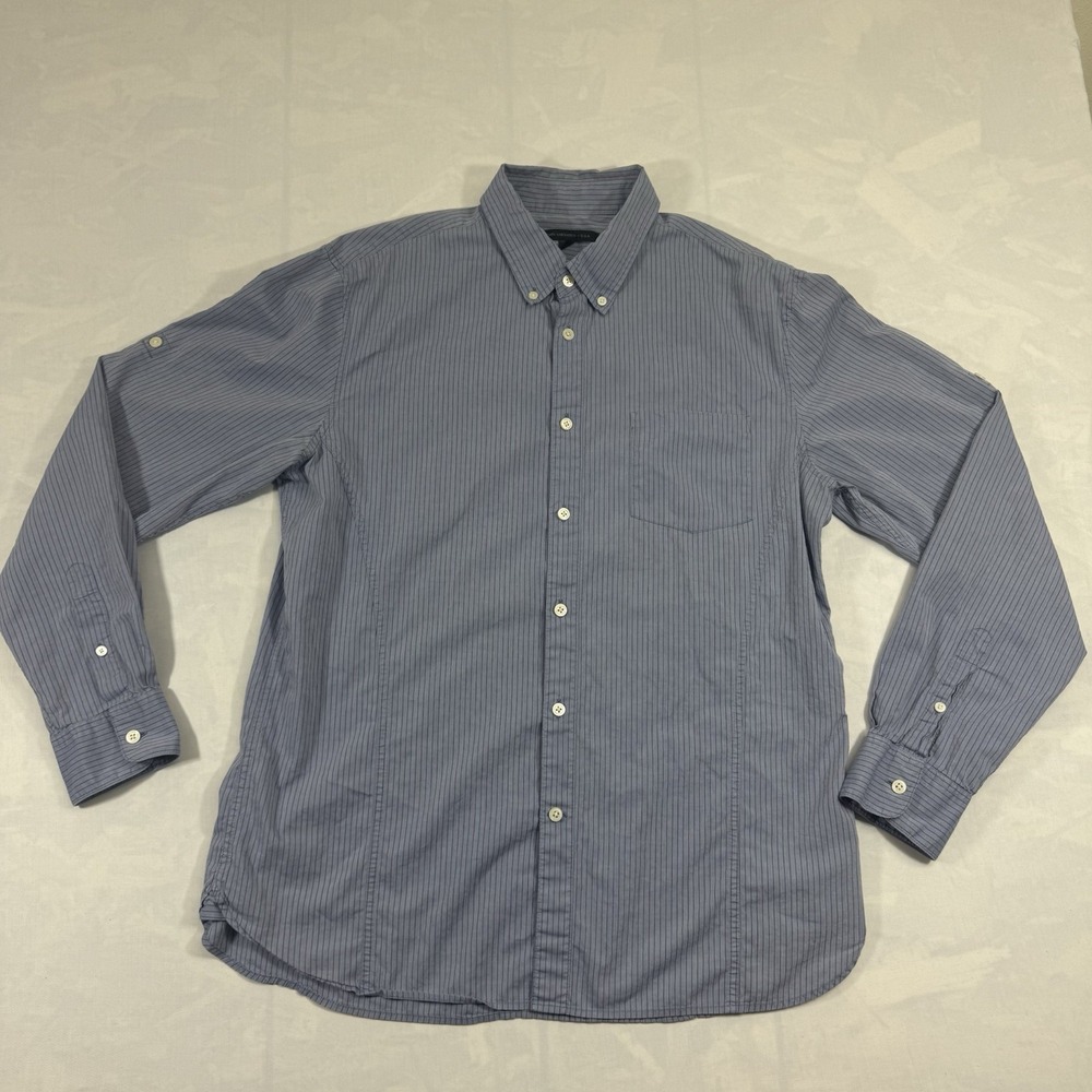 John Varvatos USA Mens L Blue Burgundy Stripe Button Down Shirt Cotton